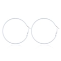 Detail of silver hoop earrings with pin closure and polished metallic finish on white back - White