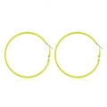 Close-up of vibrant green oversized hoop earrings with a glossy finish on white background - Yellow