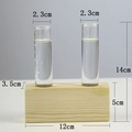 Detaillierte Maße der doppelten Reagenzglas-Glasvase mit rustikalem Holzhalterboden - Schaumstoffverpackung / Zwillingsrohr-Stil