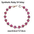 Elegant rose gold tennis bracelet with heart-shaped red zirconia gems and folding clasp - Synthetic Ruby Rose Gold Plated - Approx 17.5cm