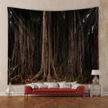 Detail of bohemian forest tapestry with dense banyan tree roots hanging over a red sofa - 73X95CM (Brushed Fabric) / Banyan Tree Roots in Dense Forest (GT100006)