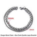 Men's double layer stainless steel bracelet with 6mm dragon bone and 3mm box chains - Double Layer 3mm+6mm