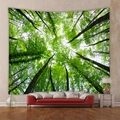 Detail of bohemian forest tapestry showing lush green tree canopy and sunlight on wall - 73X95CM (Brushed Fabric) / Looking up at Green Tree Canopy (GT100018)
