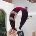 Velvet headband in wine red with a sparkling rectangular rhinestone buckle ornament - Burgundy
