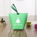 Green Christmas gift bag with white tree print and ribbon for holiday treats - Q556-Green Christmas Tree