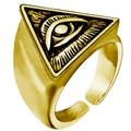 Men's punk Eye of Providence open ring with golden finish and radiating texture - Gold