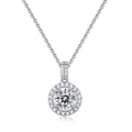 Collana con ciondolo halo in argento sterling S925 e moissanite in finitura argento - Collana con Ciondolo Rotondo 1ct