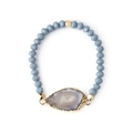 Facettiertes graues Perlenarmband mit Natur-Druzy-Achat und goldener Metalleinfassung - Natürlicher Achat/Graue Perlen