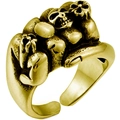 Vintage gothic fist skeleton open ring with adjustable gold finish in punk style - Adjustable Open / Multiple Skulls Style / Antique Gold (MR001g)