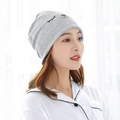 Grey maternity beanie for women featuring cute animal embroidery and soft knitted cotton fabric - Squinty Eye Rabbit / Gray