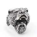 Vintage-Wikingerring aus Edelstahl mit Wolf- und Kriegerrelief in antikem Silberfinish - US 7