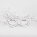 Elegante weiße Spitze Maskenball Maske mit feiner Stickerei und Satin-Bindebändern - Bronzierter Weißer Großer Phönix (4238591113728)