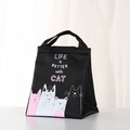 Detail of black canvas lunch bag with cartoon cats and LIFE IS BETTER WITH CAT text - Black Cat