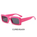 Retro rectangle sunglasses with rose red frame and black gray lenses for women - Rose Red Frame Grey Lens