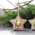 Star-shaped wooden Christmas pendant with warm LED light and Santa hollow carving - Five Stars