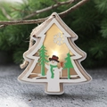 Hanging wooden Christmas tree ornament with warm LED light and cutout snowman design - Christmas Tree