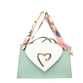 Mint green and white crossbody bag with gold heart clasp and silk scarf handle decor - Green