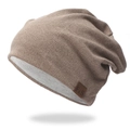 Berretto unisex in maglia a nido d'ape con toppa in pelle F&S marrone in beige e grigio - Standard / Cachi