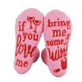 Pink fuzzy socks with red 'bring me some wine' anti-slip lettering on the soles - Pink Wine