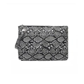 Chic snakeskin pattern handbag with a round metal handle and secure zipper closure - Black