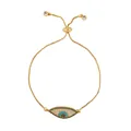 Dettaglio del bracciale occhio greco dorato regolabile con zircone blu e chiusura a scorrimento - Stile Occhio Marquise Dorato