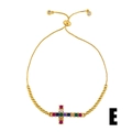 Adjustable gold bead bracelet with a horizontal cross charm set with colorful zircons - Style b78-E (Cross)