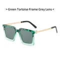 Fashionable square green tortoiseshell sunglasses with grey lenses and gold metal temples - Green Marble Frame Grey Lens
