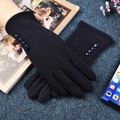 Classic black thermal winter gloves with four buttons for women with touch screen support - Button Decoration Style / Navy Blue