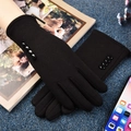 Women's black thermal touchscreen gloves with four decorative buttons on the wrist - Button Decoration Style / Black