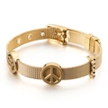 Pulsera de malla de acero dorado con dijes de Peace y cierre de hebilla ajustable - Dorado
