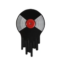 Close-up of melting vinyl record enamel pin with black drip design and red center - Melting Vinyl Record Style (XZ1598)