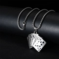 Men's silver poker royal flush pendant necklace with durable box chain hip hop style - Royal Flush Poker Style (A216)