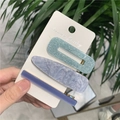 Set di tre fermagli per capelli blu glitterati e marmorizzati su scheda espositiva - 11# Set di 3 Fermagli per Capelli Celeste