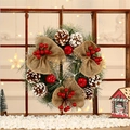 Premium Christmas wreath with pine cones and red berries on a dark wooden window - Burlap Style / 30cm
