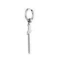 Detailed view of silver titanium steel drop earring with chain and wing pendant - Wings Style