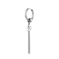 Detail of silver titanium steel earring with moon star pendant and long tassel chain - Moon and Star Style