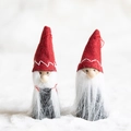 Set of two wool felt Christmas gnome ornaments with plush beards and wooden noses - Red Pointed Hat Wood Doll (2)