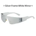 Frameless punk sports sunglasses with silver frame and silver mirror lens for Y2K style - Silver Temple Silver Mirror