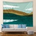 Dettaglio dell'arazzo bohémien con montagne, onde blu e motivi di uccelli su una parete - 73X95CM (Tessuto spazzolato) / Arte dell'illustrazione montagne figure e uccelli (GT103015) / GT103015