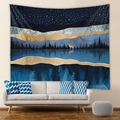 Dettaglio dell'arazzo da parete con cielo stellato blu, montagne dorate e cervo vicino al lago - 73X95CM (Tessuto spazzolato) / Cervo dorato sotto cielo stellato astratto moderno (GT103014) / GT103014