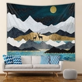 Dettaglio arazzo artistico con montagne dorate e cervi sotto un cielo stellato - 73X95CM (Tessuto spazzolato) / Silhouette di alce delle montagne dorate astratte (GT103009) / GT103009