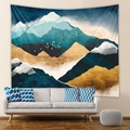 Texture dettagliata dell'arazzo da montagna bohémien appeso sopra un divano moderno - 73X95CM (Tessuto spazzolato) / Vetta dorata di montagna innevata d'arte astratta (GT103020) / GT103020