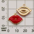 Detailed scale view showing lip-shaped gold alloy pendant dimensions with red enamel finish - Red Lips