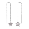 Silver star drop earrings with sparkling white crystals and long elegant chain tassels - Silver Threader Silver Star