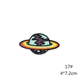 Detail of cartoon space planet embroidery patch with purple and blue thread textures - 17# Planet Patch