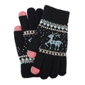 Winter touch screen knitted gloves in black with pink fingertips and reindeer patterns - Dark Black Elk Style