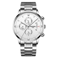 Chronographe pour homme en acier inoxydable argenté avec cadran blanc et trois sous-cadrans - Bracelet en Acier Argenté Cadran Blanc