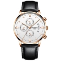 Montre chronographe homme DEDIMA 1958 avec boîtier en or rose, cadran blanc et cuir noir - Bracelet en Cuir Noir Boîtier Or Rose Cadran Blanc