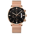 Montre à quartz pour hommes avec cadran noir et bracelet en maille acier or rose - Bracelet en Maille Or Rose Boîtier Or Rose Cadran Noir