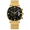 Montre multifonction homme en acier doré avec cadran noir et bracelet en maille milanaise - Bracelet en Maille Doré Boîtier Doré Cadran Noir